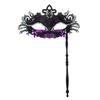 Fancy Party Masque Metal Masque with Handheld Stick Half Face Venetian Masque with Rhinestones for Women Men Prom Ball Mardi Gras Masquerade