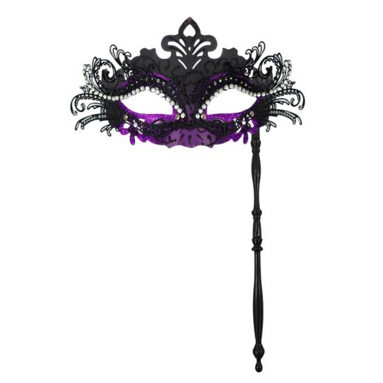Fancy Party Masque Metal Masque with Handheld Stick Half Face Venetian Masque with Rhinestones for Women Men Prom Ball Mardi Gras Masquerade