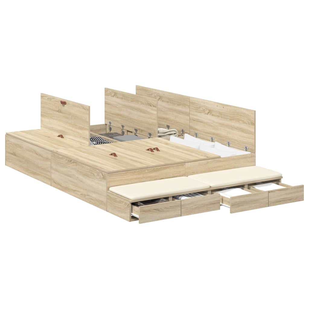 Storage Bed Frame in Sonoma Oak 140 cm Wood Based Material