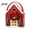 Christmas House Gift Holders Wonderland Cottage Box, Shaped Paper Treat Boxes, Holiday Festive Cabin Packaging Snack Holder with Handle for