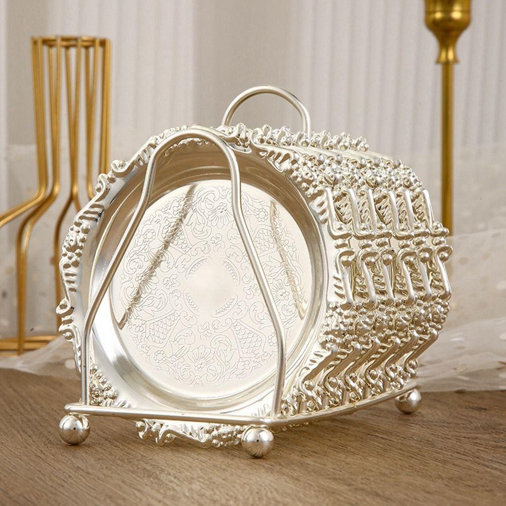 7 Pcs/set Carved European Decor Racks Plated Metal Cake Tray Classical Patterned Cup Mat  Cocktail