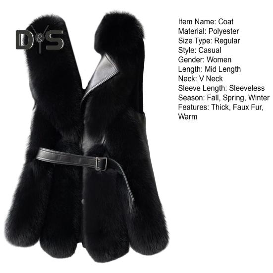 Женский зимний жилет, пальто, толстый, пушистый, искусственный мех, уютный, однотонный, без рукавов, застежка на пуговицы, пояс, декор, однотонный, ветрозащитный, искусственная кожа, пэчворк, теплый