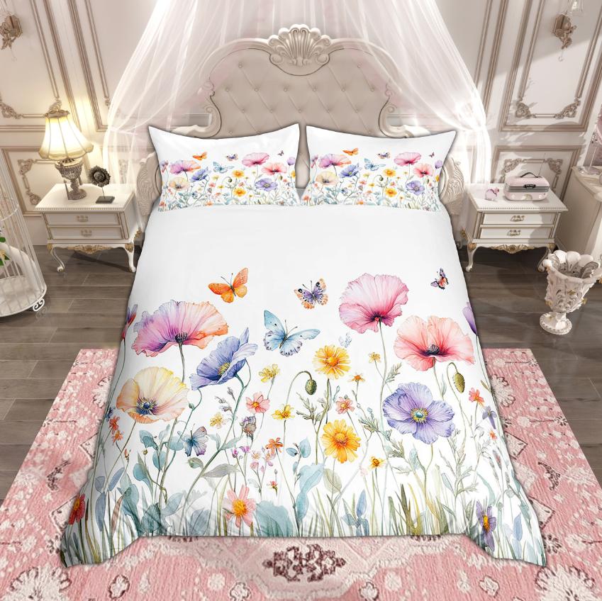 Homewish Шикарный Комплект Пододеяльника с Бабочками Для Девочек Цветочный Цветочный Комплект Постельного Белья Животный Дикий Мир Комплект Пододеяльника