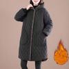 Women's Winter Medium-length Plus Size Warm Coat Plaid Hooded Thickened Warm Causal Jacket