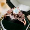 Vintage White Fire Opal Rings Set for Women Luxury Rose Gold Color Engagement Finger Rings Wedding Jewelry