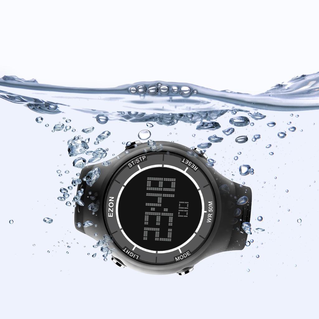 Цифровые часы EZON с будильником EL Большие 5 АТМ Водонепроницаемые Унисекс Цифровые часы L008C01 Секундомер, Обратный отсчет, Функции, Подсветка, Ультратонкий дисплей,