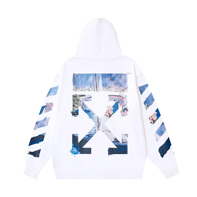 Off-White 2025 Autumn and Winter New OW Monet Oil Painting Arrow Print Men's and Women's Hooded Sweatshirt Sweatshirt