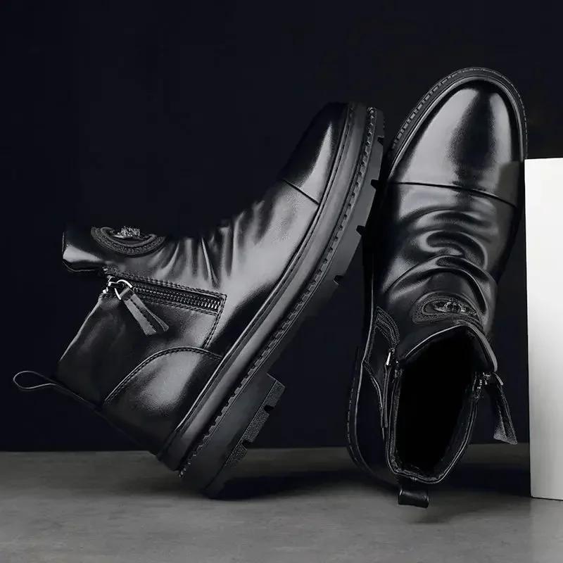 Модные зимние мужские ботинки на молнии, черные, размер 44, удобные, высокого качества, модные, 2025, акция, горячее предложение