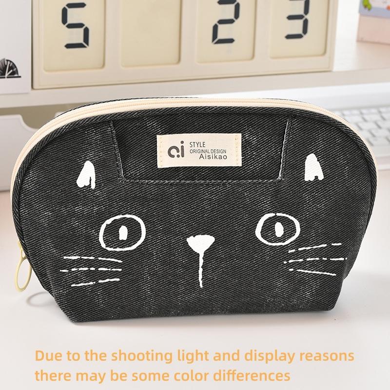 Милая сумка-пенал с изображением мультяшного кота Джинсовая сумка для канцелярских принадлежностей Студенческая сумка для хранения школьных принадлежностей Многофункциональный пенал