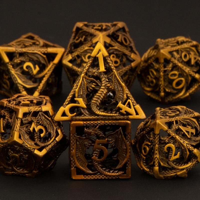 Набор полых металлических кубиков Dnd «Подземелье и кровь дракона» D + D кубики D20 D12 D10 D9 D8 D6 D4 РПГ Медные многогранники Игральные кости для ролевых игр