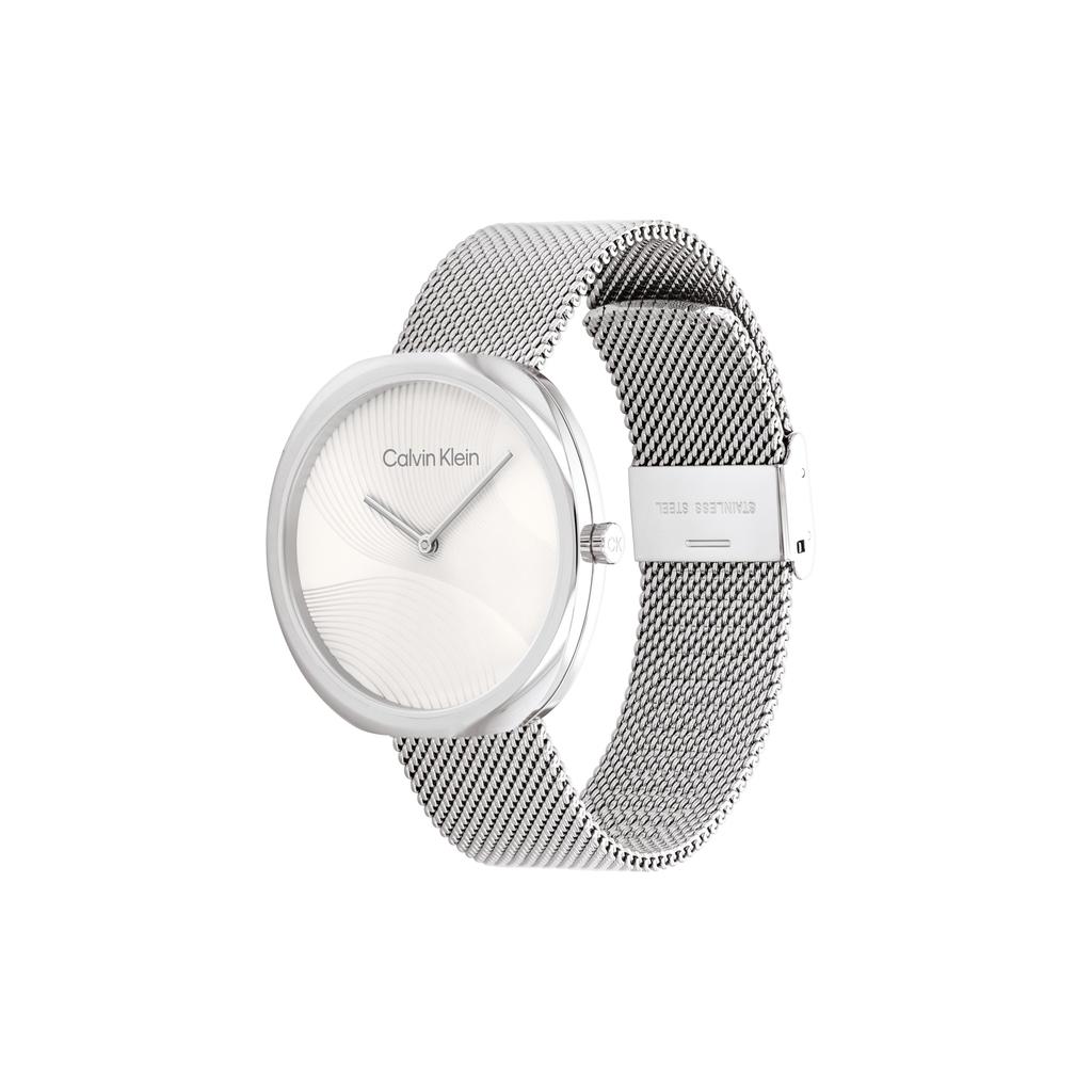 Calvin Klein Quartz Watch Stainless Steel Band 36.6mm Silver Dial Fashion Waterproof Women watches 25200245-GJ