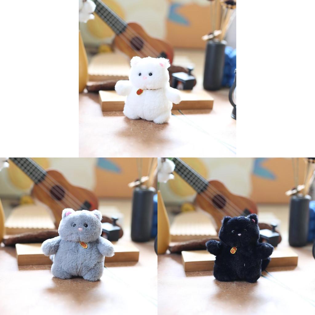 Charming White Black Grey Cat Plush Keychain Soft And Cuddly For Bags