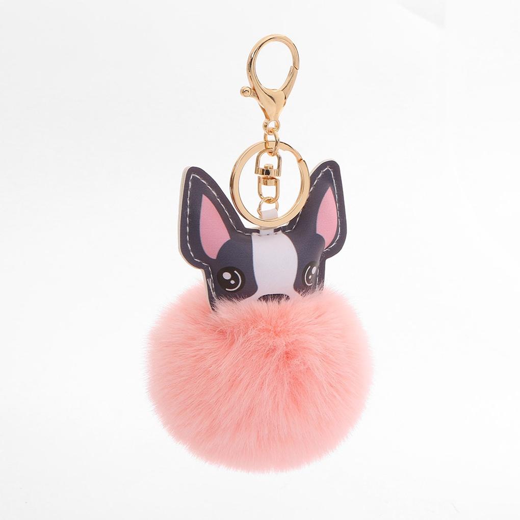 Bulldog Pom Pom Keyring (Pink) Bag Decoration Perky Ring