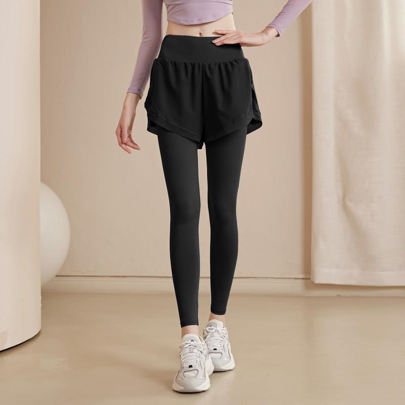 Womens High Waist Tummy Control Leggings Fake Two Piece Stretch Tight Pants Quick Dry Running Fitness Yoga