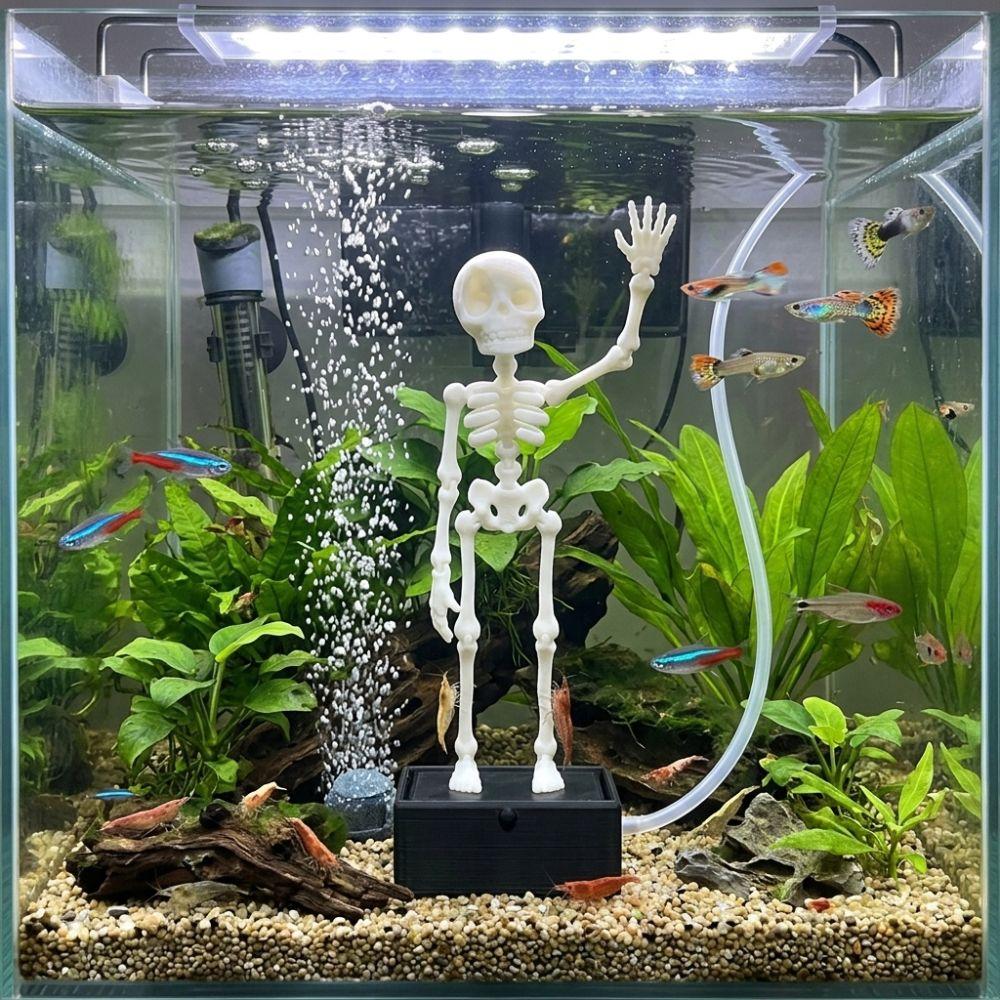 Glow in Dark Fish Tank Dance Skull Bubbler Movable Skeleton Fish Tank Bubbler Gag Gift
