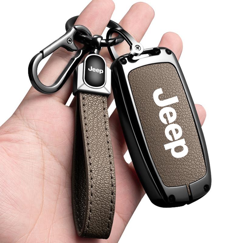 EPY1 For Jeep Grand Cherokee WK2 KL Wrangler JK Commander Renegade Compass 2018 2022 Metal Leather Car Key Case Cover Bag Accessories