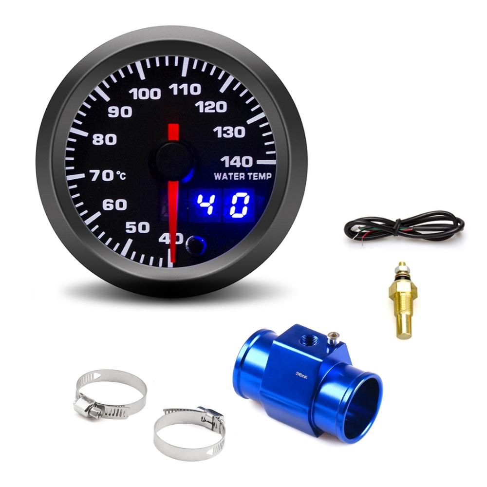 52mm Car Water Temperature Gauge 40~140 ℃ 7 Colors Backlight With Water Temp Sensor Water Temp Joint Pipe Sensor Adapter 1/8 NPT