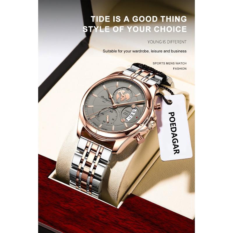 POEDAGAR Top Original Men Watch Chronograph Waterproof Date Quartz Luxury Watches Stainless Stain Business Male Wristwatch