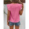 2026 Women's Summer New Round Neck Lace Solid Color Ruffle Short Sleeve Top