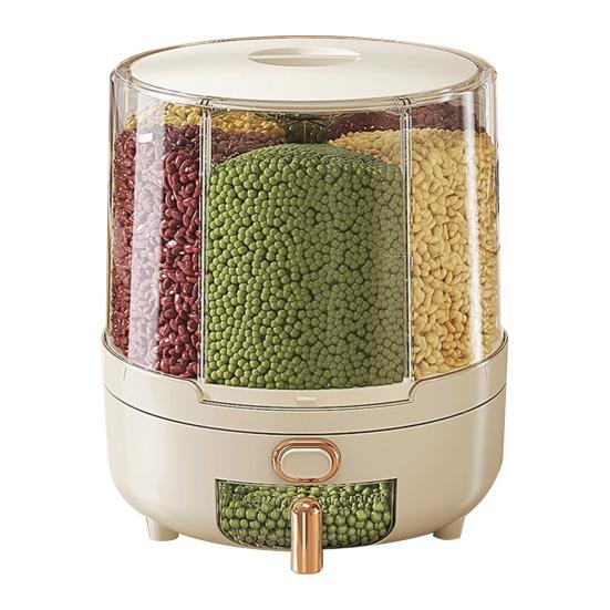 Вращающийся на 360 градусов дозатор хлопьев, контейнер для риса с крышкой, большая вместимость, несколько отсеков, органайзер для хранения зерна