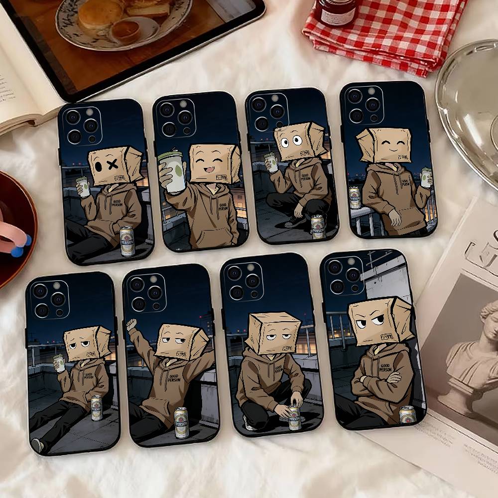 Cartoon Paper Man Phone Case For iPhone 17, 16,15,14,13,12,11 Plus,Pro Max, Others Soft Black Cover