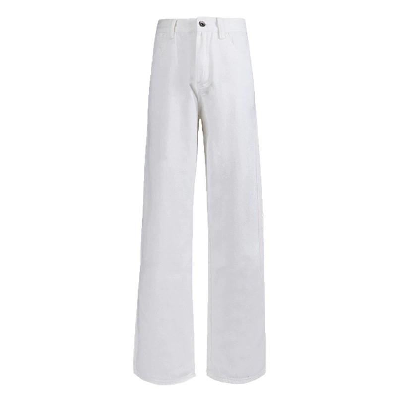 White High-Waisted Wide-Leg Denim Pants Women Loose Fit Flowy Straight Trousers