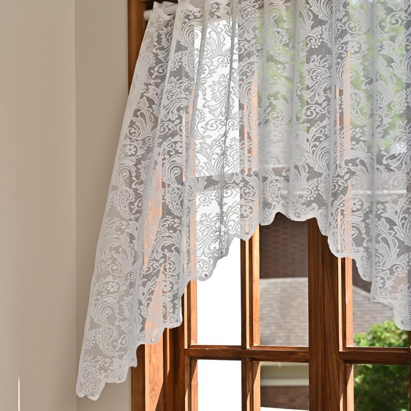 White Lace Semi Sheer Curtain Blackout Window Kitchen Living Room Study 160x100cm Modern Style