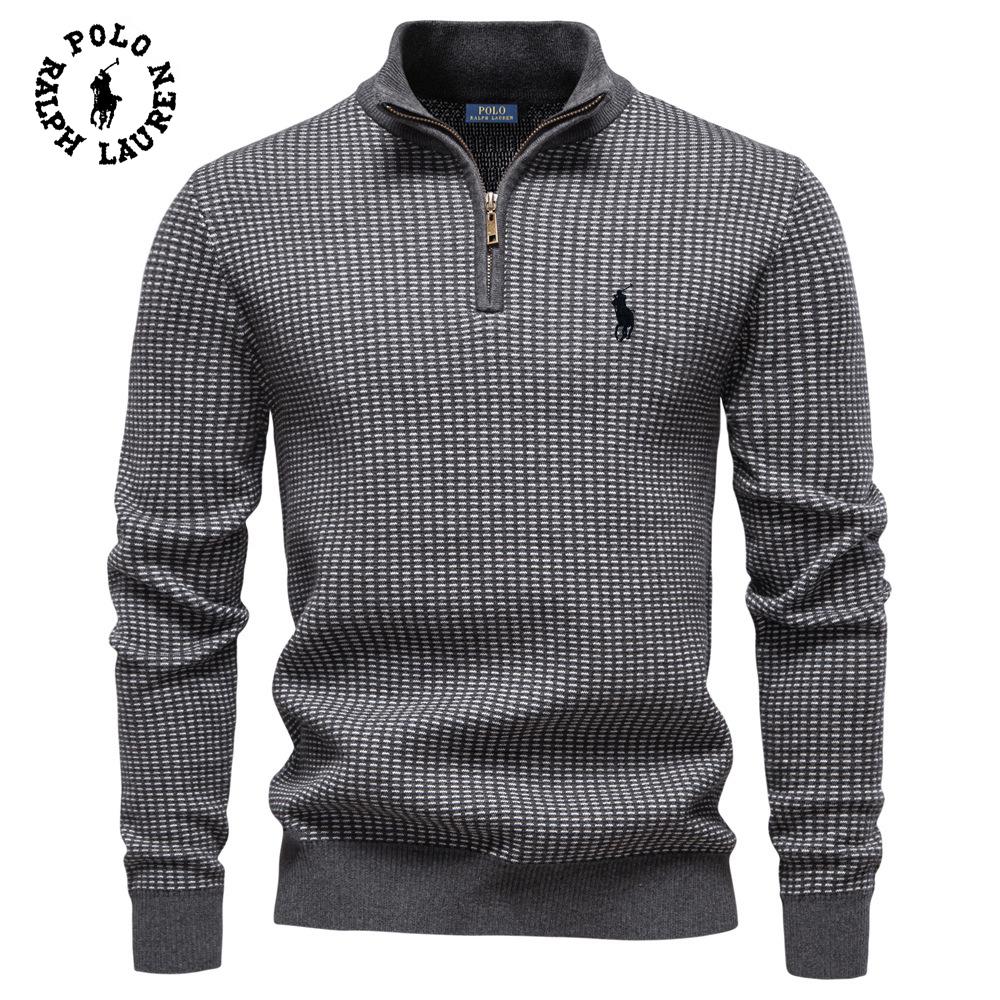 Ralph Lauren 2026 Autumn and Winter Embroidery New Men's Thick Sweater Men's Half Zipper Stand Up Collar Business Casual Sweater