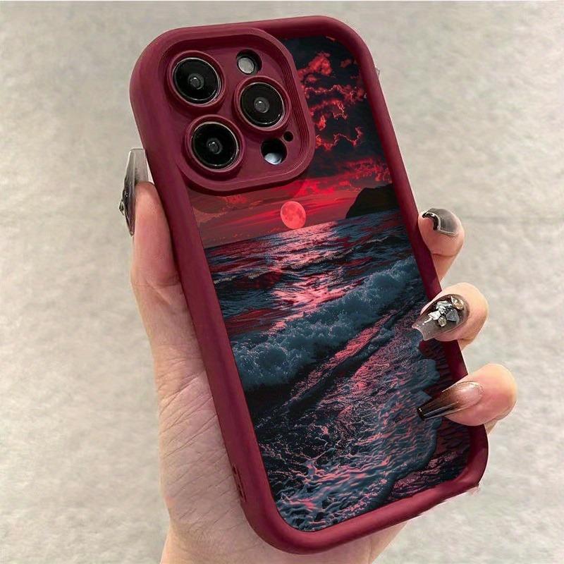 Чехол для телефона с рисунком Красный закат на пляже и волны для iPhone 17 16 15 14 Pro Max 13 12 11 XS X XR 7 8 Plus 16E 17 Air Мягкий силиконовый чехол