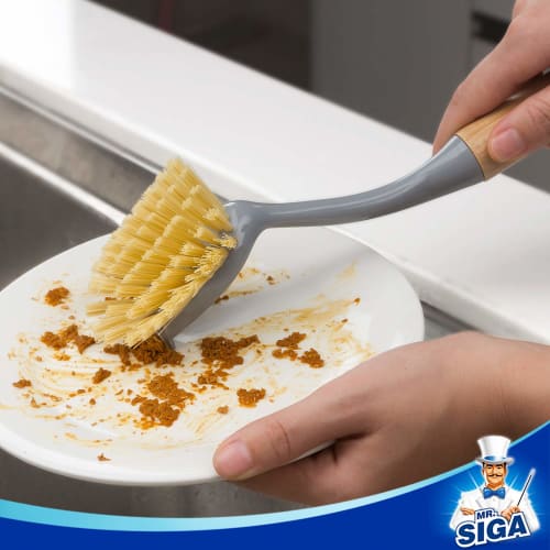 MR.SIGA Bamboo Kitchen Handle Palm Brush with Scraper, Pack of 2