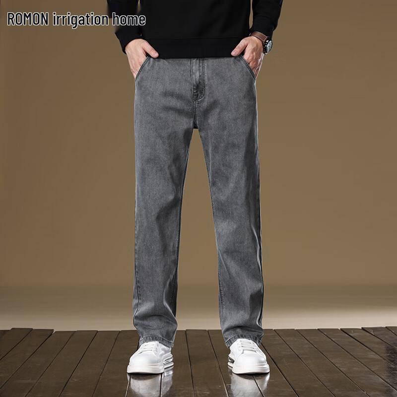 ROMON Мужские джинсы из лиоцелла Tencel свободного прямого кроя (Утеплённый для осени/зимы)