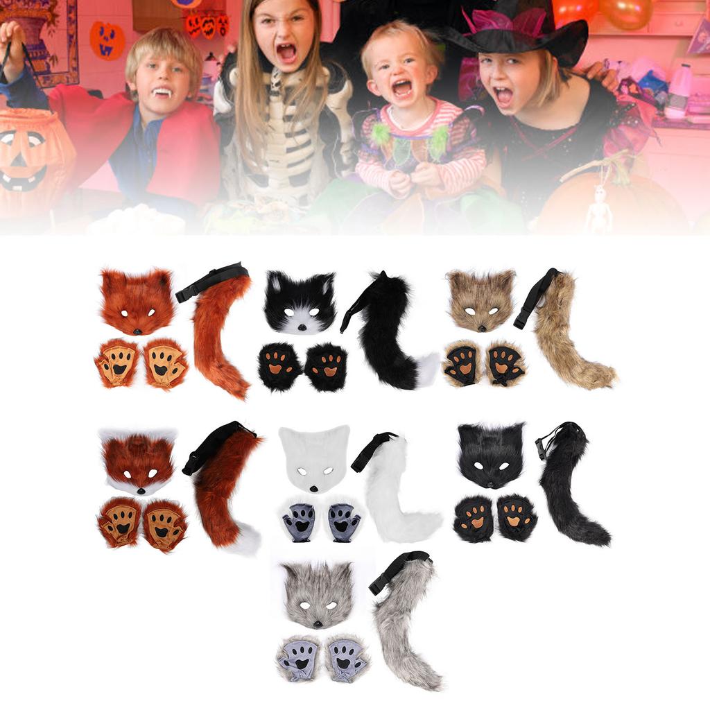 Лисий чехол для лица перчатки хвосты комплект пушистый плюш искусственный мех мягкий приятный для кожи костюм аксессуары животное 