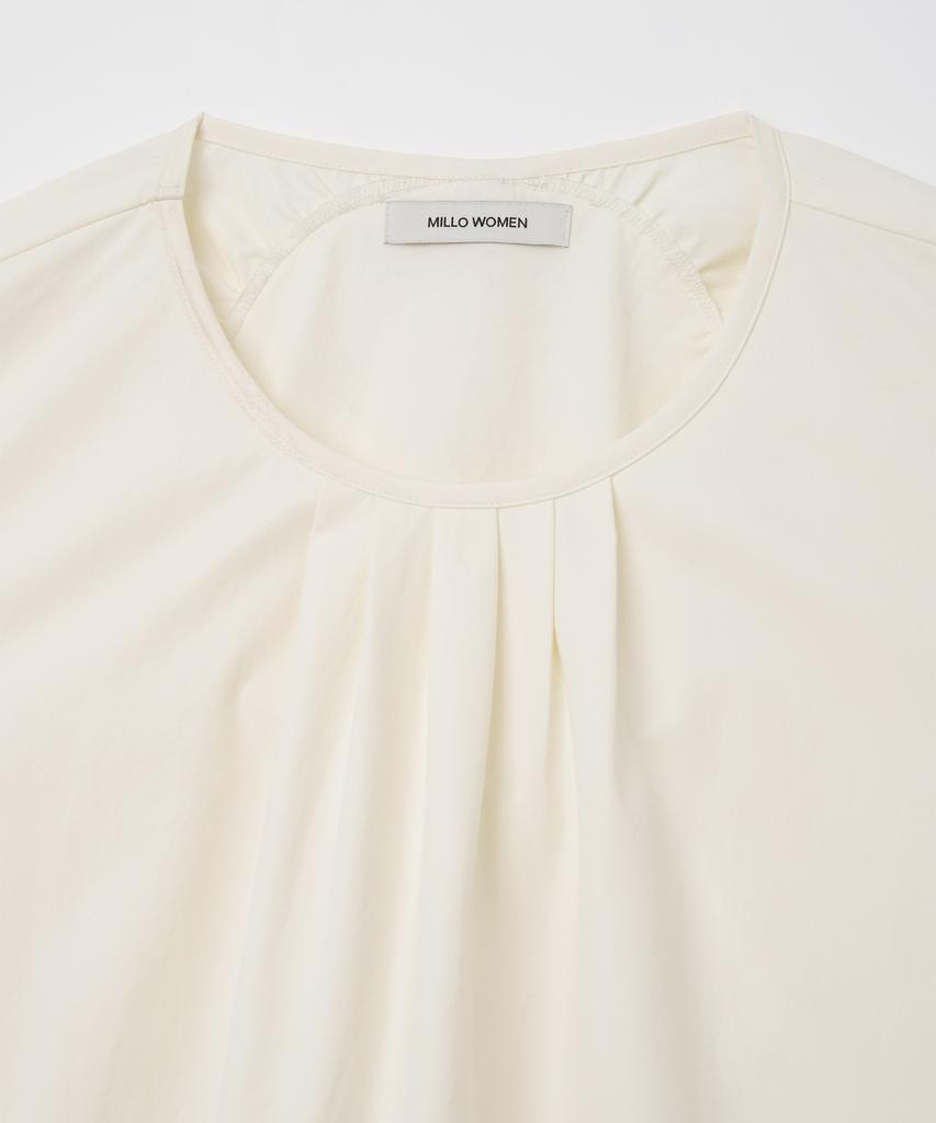 MILLO WOMEN Round Shirred Blouse [Ecru]