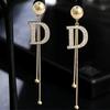 Темпераментные длинные серьги с буквой D золотого цвета, модные серьги-кисточки, сетчатые женские серьги