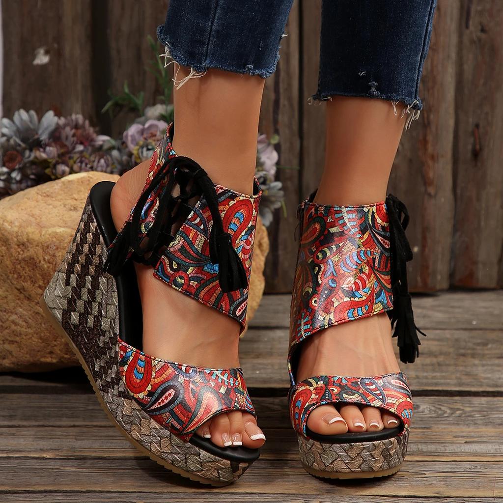 Женские Сандалии на Танкетке Повседневные Римское Плетение Водонепроницаемые Платформа Женские Сандалии Бахрома Высокий Каблук Обувь Женские Sandalias De Mujer