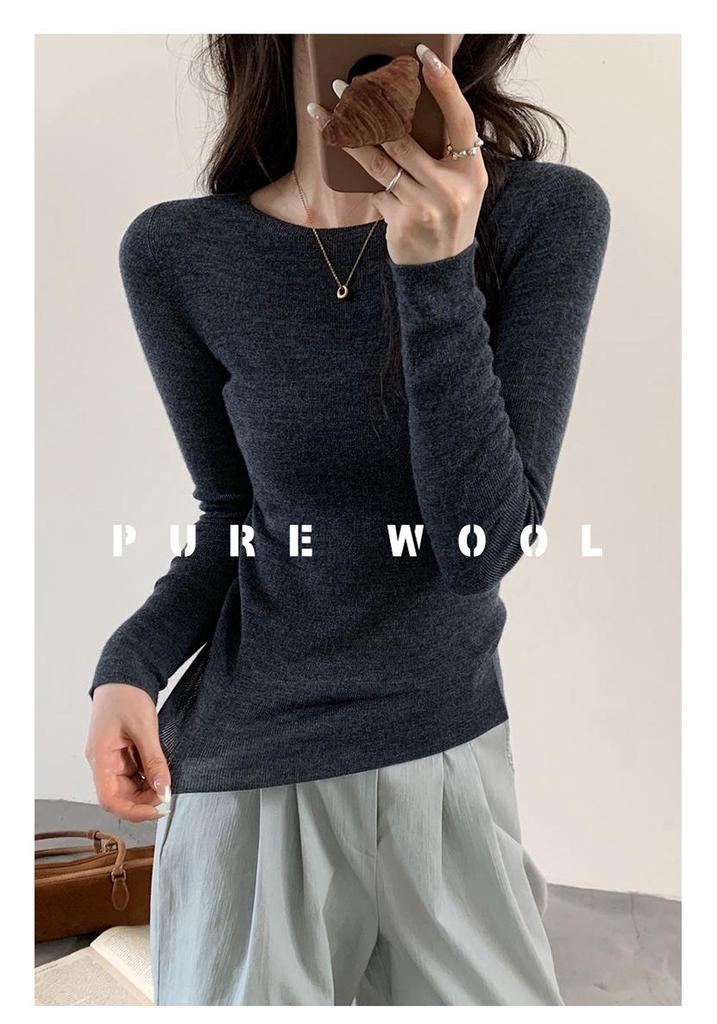 Women's One-Shoulder Wool Sweater - Slim, Comfortable, Solid Color Knit Base Layer, Long Sleeve