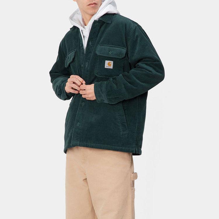 Carhartt WIP FW22 Однотонная Рабочая Куртка на Пуговицах с Нашитой Логотипом из Вельвета Мужские куртки Зеленый I028827-0WD-XX