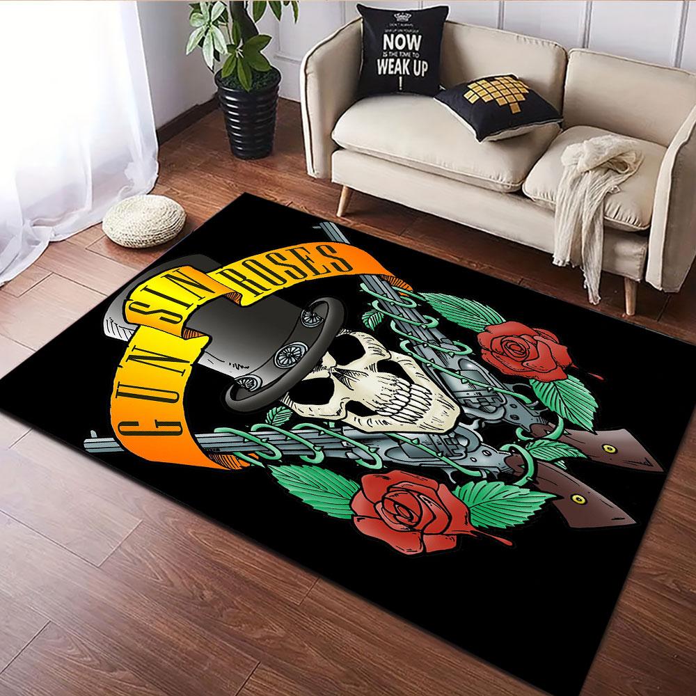 Skull with Guns and Roses Design Patterned carpet, suitable as a non slip play mat for the living room and bedroom sofa