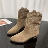 Fashion Women's Fashion Pointed Toe Set Suede Embroidery Non-slip Comfortable Short Boots Fall New Low Heel Boots