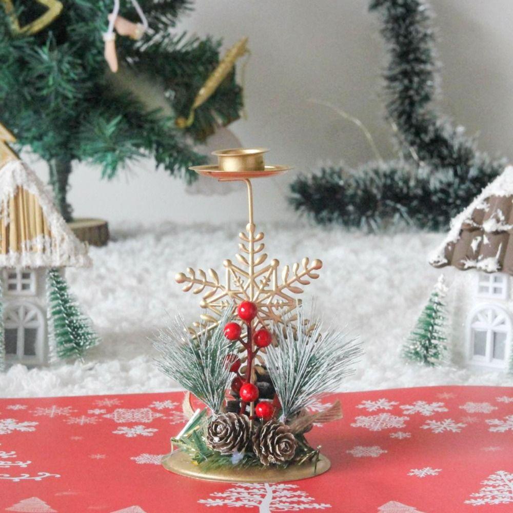 Creative Snowflake Christmas Iron Candlestick Pentagram Elk Pentagram Candle Holder Iron Snowflake Candle Ornaments Table Decor
