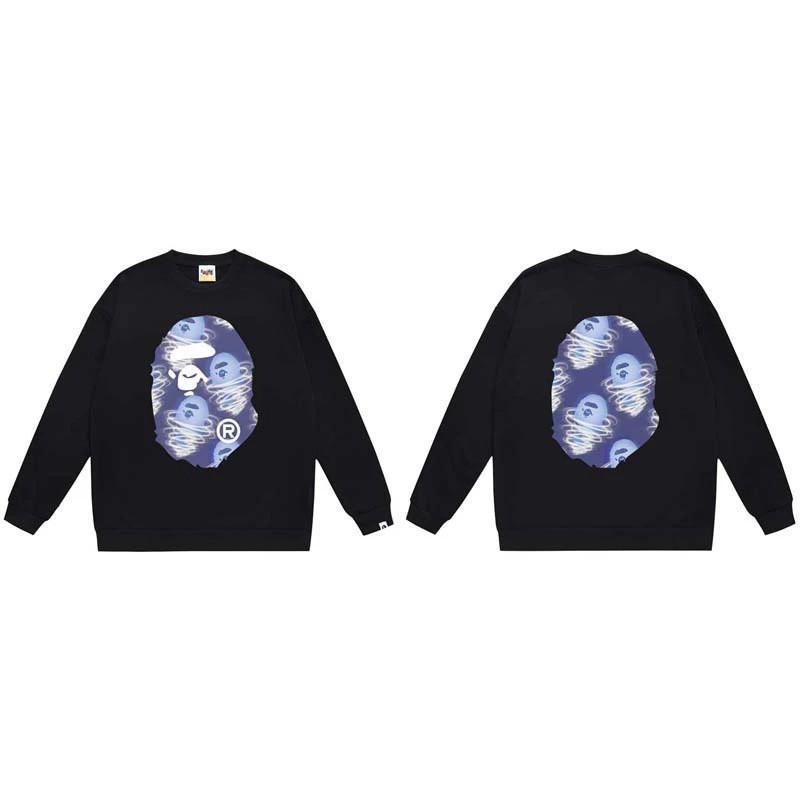 BAPE-Style Heavyweight Cotton Crewneck Sweatshirt Mens Oversized Streetwear Pullover Fall
