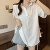 Navava Women Casual Loose Fit Rolled Up Short Sleeve Shirt Nb2623