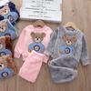 2PCS/set Toddler Baby Boys Clothes Autumn Winter Kids Flannel Pajamas Set Thick Warm Sweater Cartoon Cute Bear Girls Suit Tracksuits