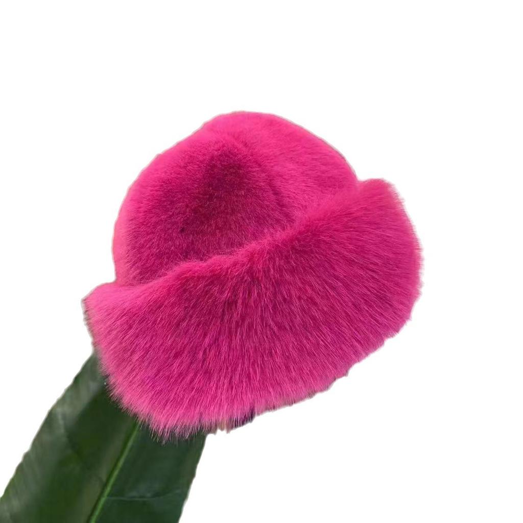 Winter new thickened warm imitation fur hat women's bucket hat high texture small Mongolian hat