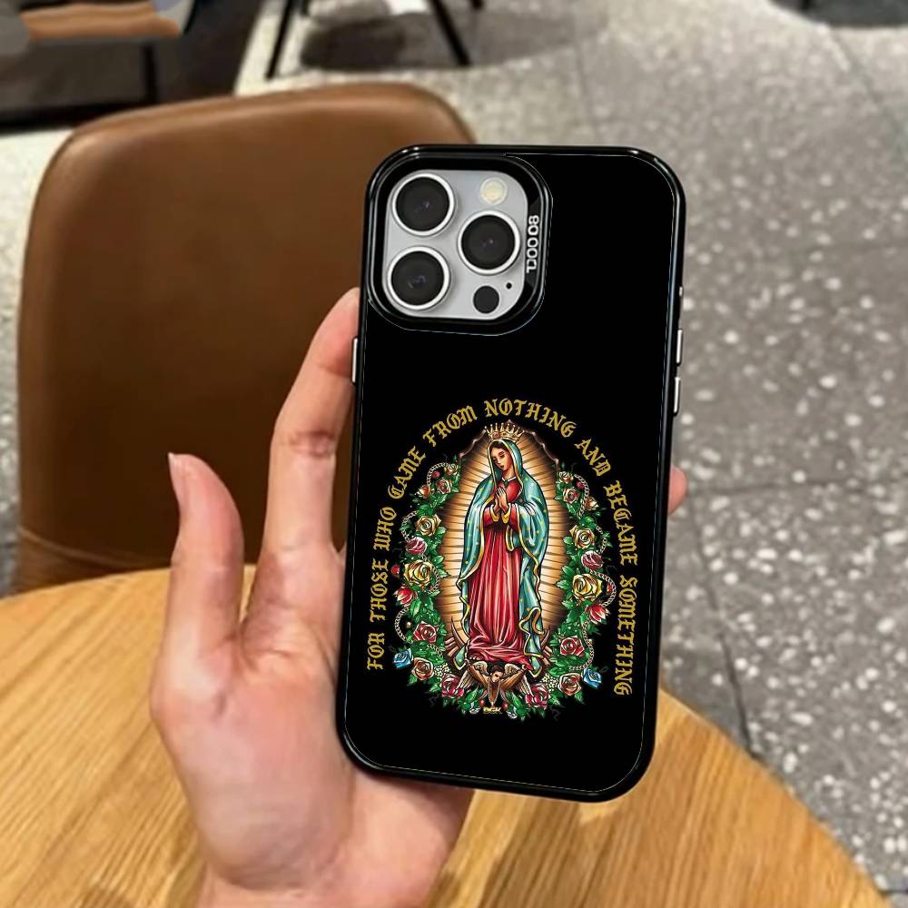 G-Guadalupe Art V-Virgin De Phone Case For iPhone17,16,15,14,13,12,11 Plus,Pro Max Colored Silver Plated Inside Cover