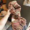 British Versatile Wool Blended Plaid Scarf for Women In Winter Red and Green Striped Outer Shawl High End Warm Scarf