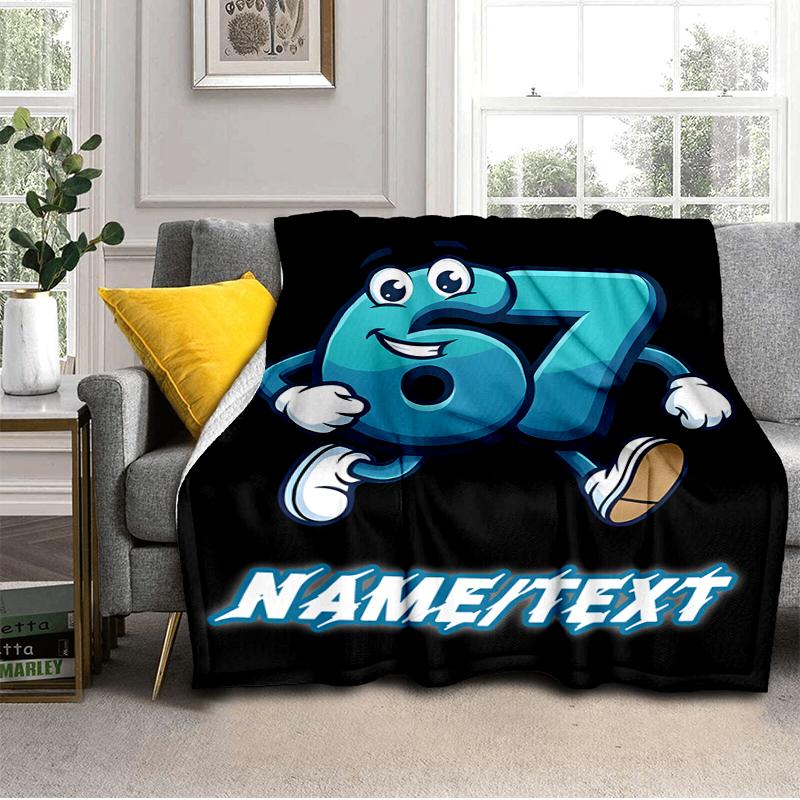 1PC Custom Name "Happy Number Mascot" flannel blanket versatile,all-season throw suitable for the living room,bedroom,camping,travel,and gift