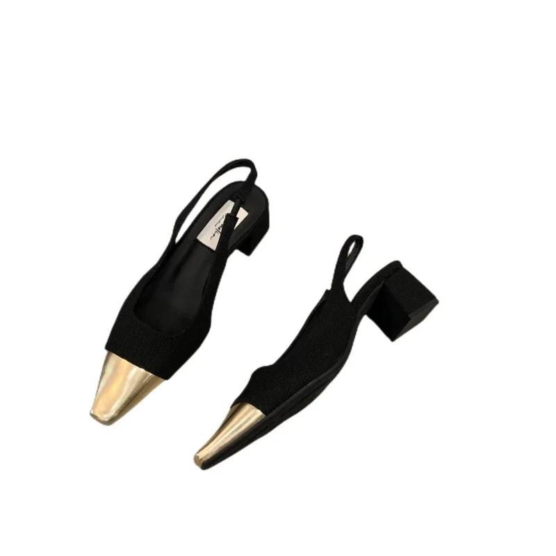 Женская обувь 2024 года, новые туфли на высоком каблуке с открытой пяткой, модные цветные туфли для офиса и карьеры, горячая распродажа, сандалии с закрытым носком больших размеров