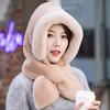 Autumn Winter Warm Hat Plush Lining Windproof Integrated Headwear Scarf for Women Cold Protection 3-in-1 Neck & Ears Warmer Plush Hat for Motorcycle