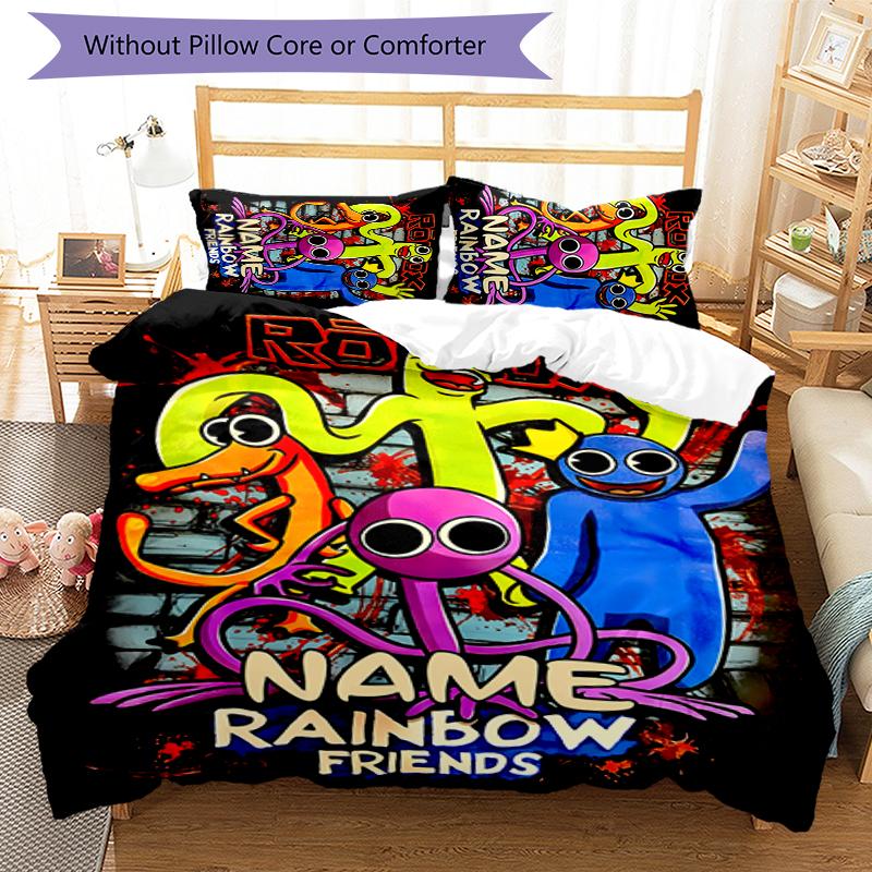 3pcs Custom Name Rainbow Friends Bedding Set Duvet Cover Closure Includes 1 Duvet Cover & 2 Pillowcases for All Seasons Bedroom Decor